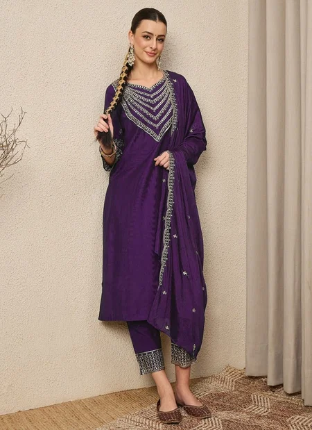 Lotus By Nsf Roman Silk With  Embrodeiry Work Kurti With Bottom Dupatta Online Wholesale